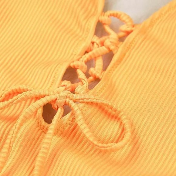 NEW Cupshe Orange V Neck One Piece Swimsuit Lace Up Monokini - Picture 4 of 6